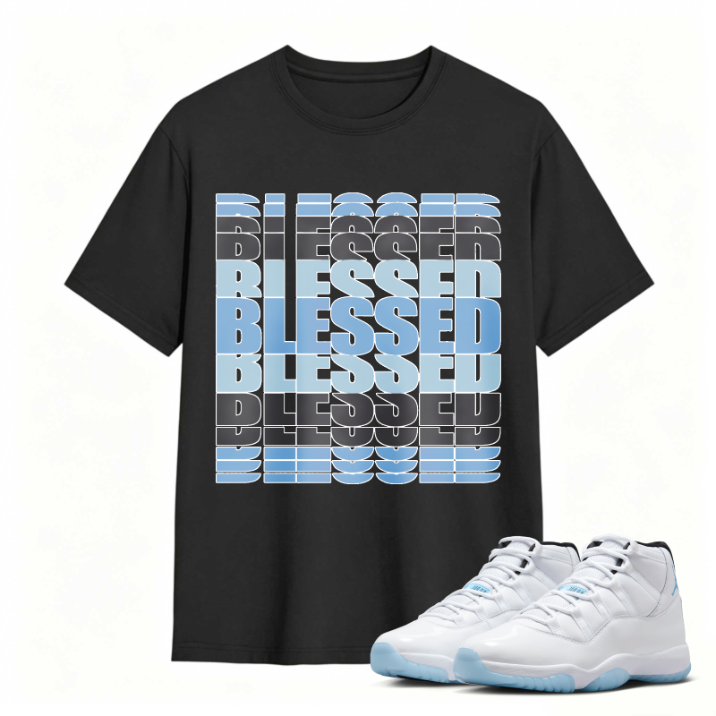 Blessed Text Pattern Shirt To Match Air Jordan 11 White Legend Blue - Sneaker Match Shirt