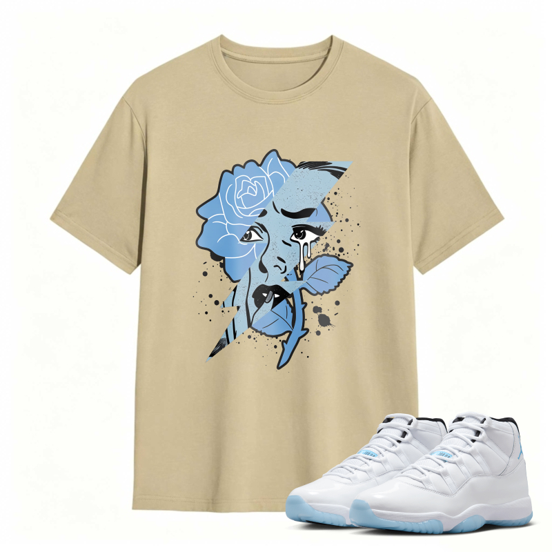 Blue Rose Face Art Shirt to Match Air Jordan 11 White Legend Blue - Sneaker Match Shirt