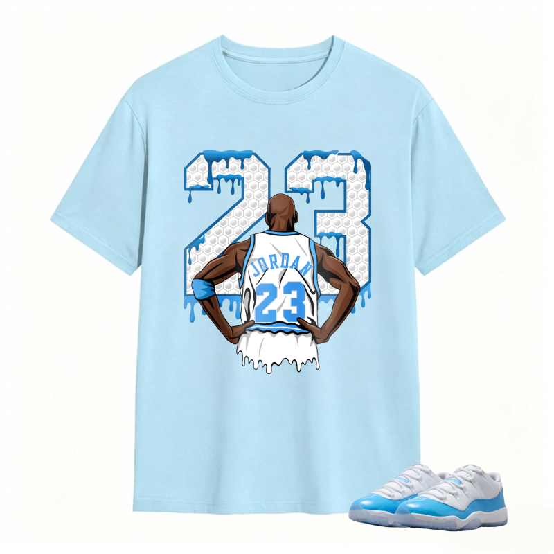 Michael Jordan 23 Dripping Number Back View Shirt To Match Jordan 11 University Blue Sneaker Match Shirt