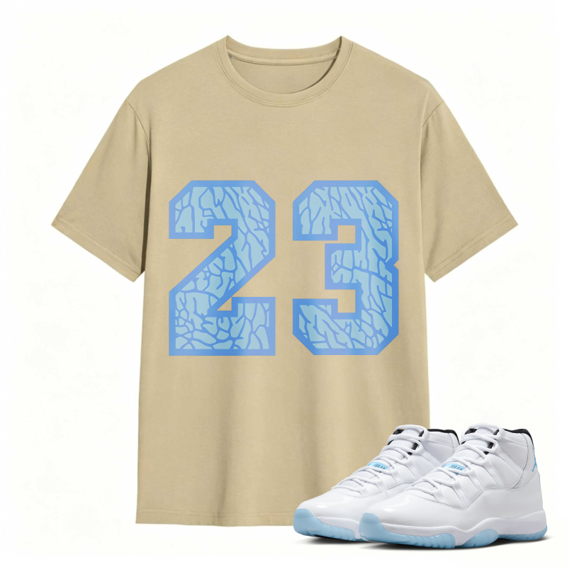 Number 23 Blue Cracked Pattern Shirt To Match Air Jordan 11 White Legend Blue - Sneaker Match Shirt