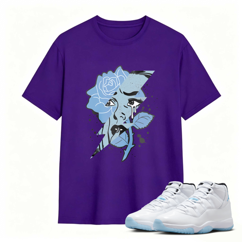 Blue Rose Face Art Shirt to Match Air Jordan 11 White Legend Blue - Sneaker Match Shirt
