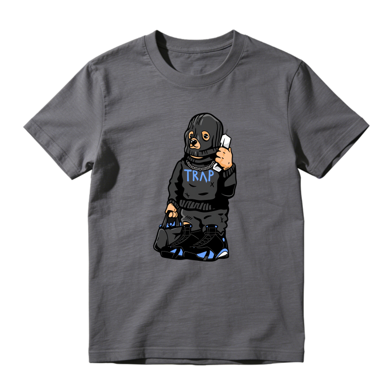 Cartoon Dog Wearing Trap Hoodie And Holding Phone Shirt To Match Jordan 14 Black And University Blue - Sneaker Match Shirt