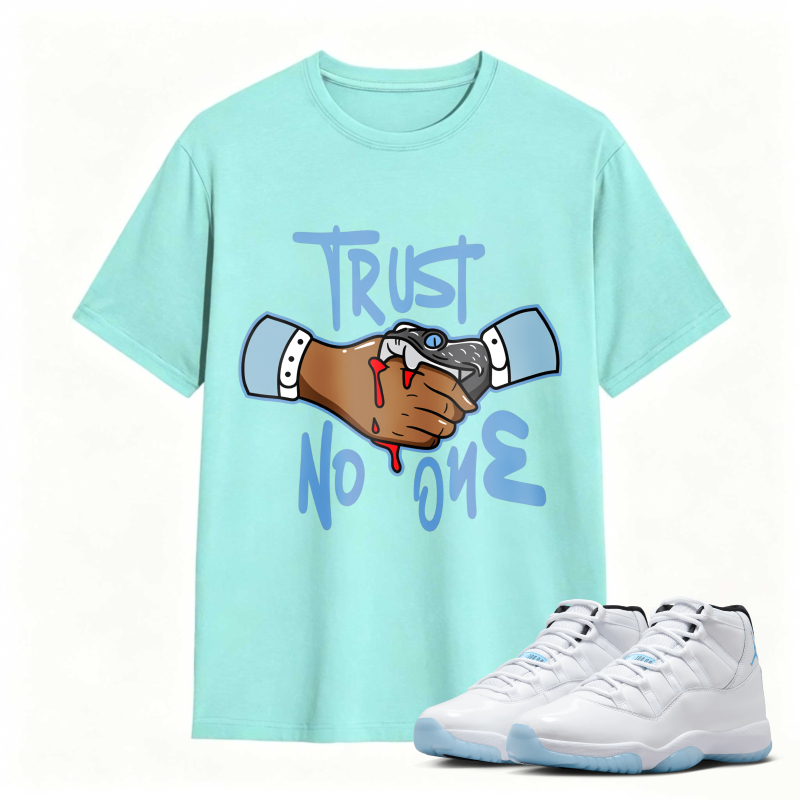 Trust No One Handshake With Blood Shirt To Match Air Jordan 11 White Legend Blue Sneaker Match Shirt