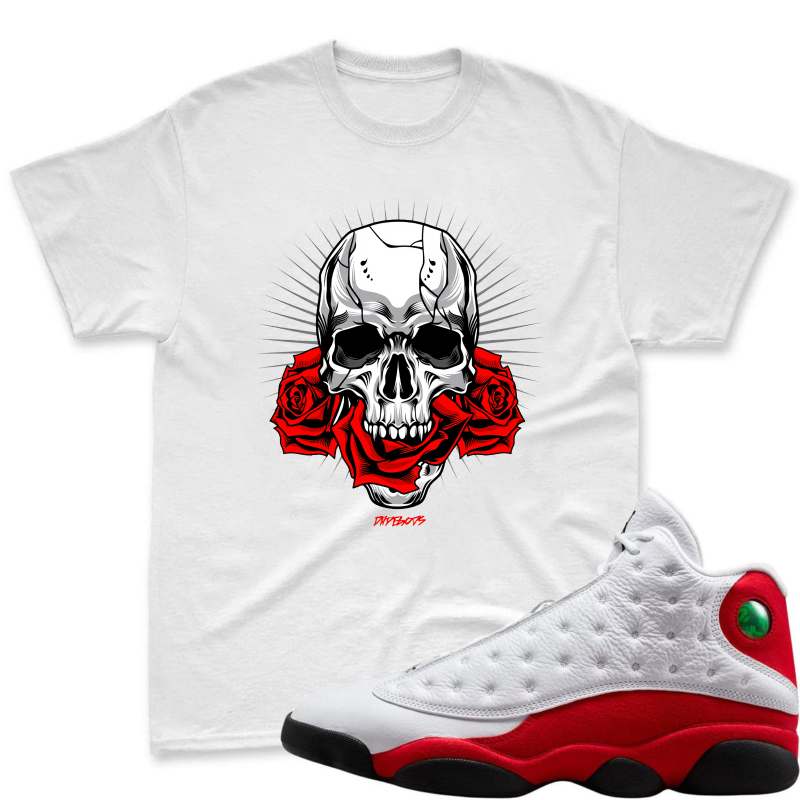 Skull With Red Roses Shirt To Match Air Jordan 13 Chicago - Sneaker Match Shirt
