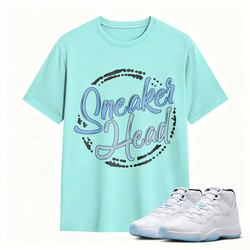 Sneaker Head Logo Shirt To Match Air Jordan 11 White Legend Blue - Sneaker Match Shirt
