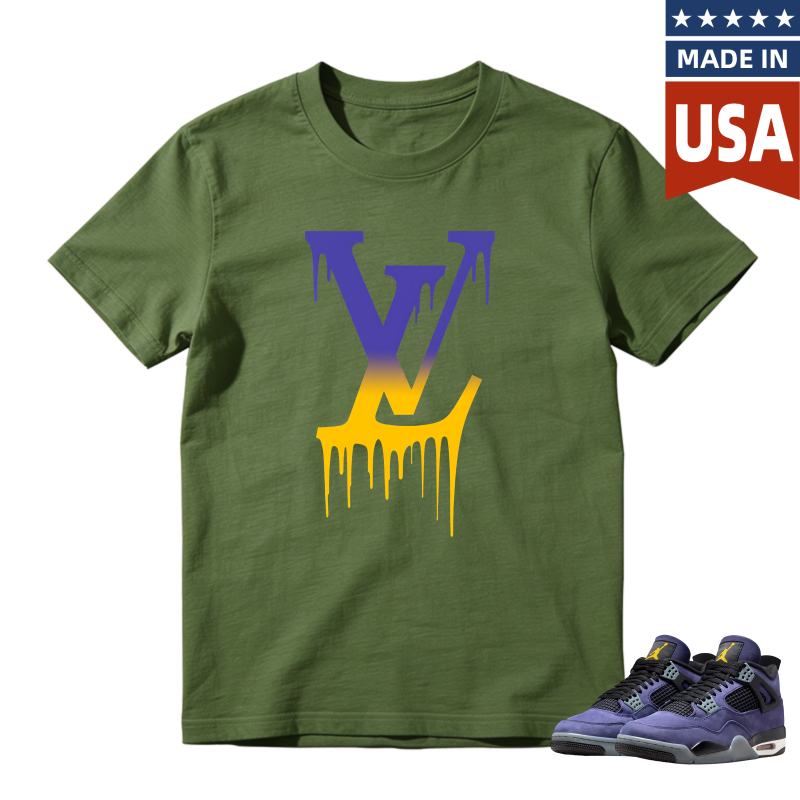 Lakers Logo Drip Design Shirt to Match Jordan 4 Lakers Imperial Purple - Sneaker Match Shirt