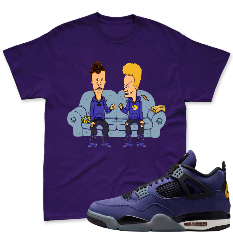Beavis And Butthead On Couch Shirt To Match Jordan 4 Lakers Imperial Purple - Sneaker Match Shirt