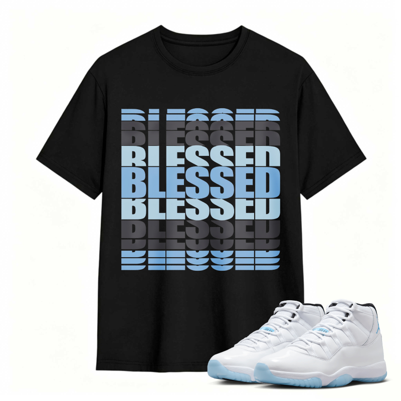 Blessed Text Pattern Shirt To Match Air Jordan 11 White Legend Blue - Sneaker Match Shirt