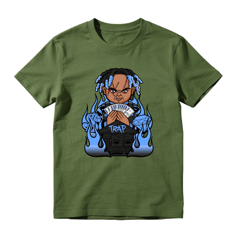 Cartoon Character With Blue Dreads Holding Money And Trap Sign Shirt To Match Jordan 14 Black And University Blue - Sneaker Match Shirt
