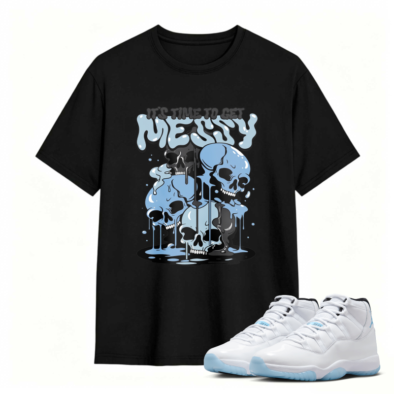 Skull And Dripping Blue Design Shirt To Match Air Jordan 11 White Legend Blue - Sneaker Match Shirt