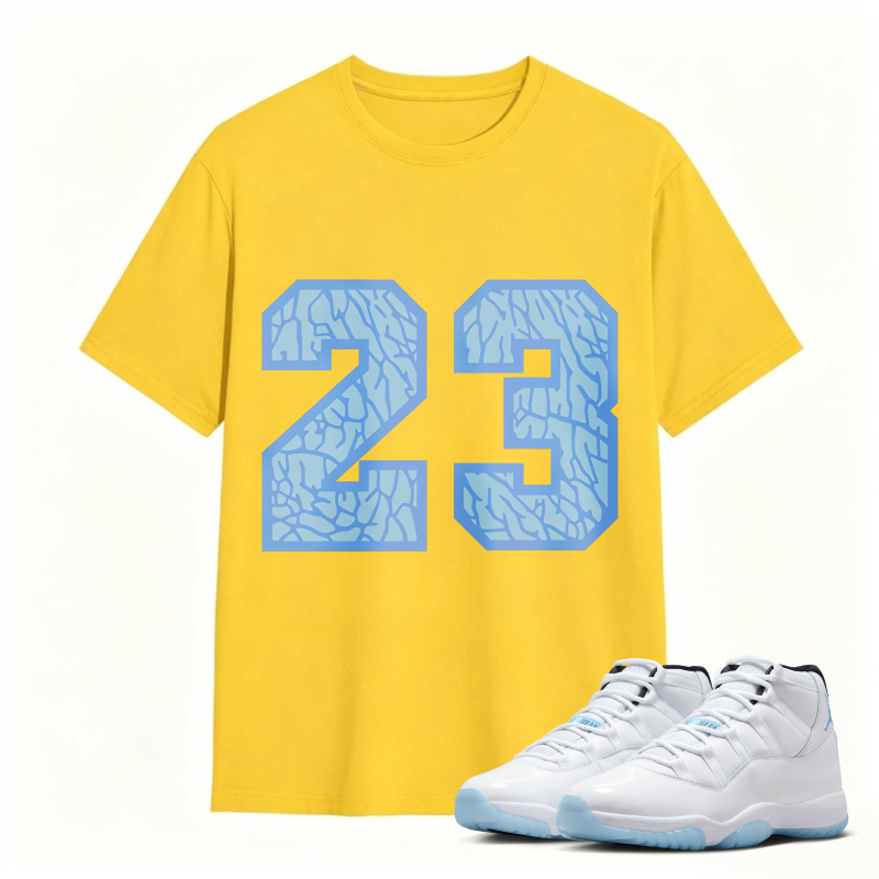 Number 23 Blue Cracked Pattern Shirt To Match Air Jordan 11 White Legend Blue - Sneaker Match Shirt