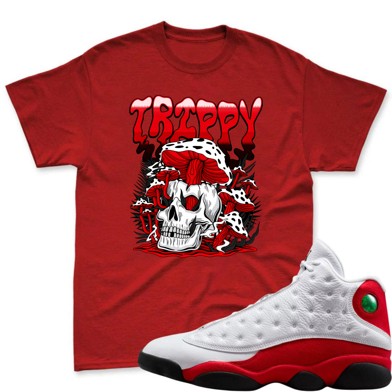 Skull With Red Bow And Trippy Text Shirt To Match Air Jordan 13 Chicago - Sneaker Match Shirt