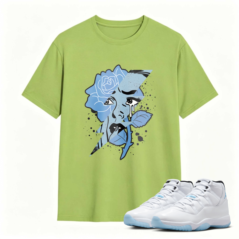 Blue Rose Face Art Shirt to Match Air Jordan 11 White Legend Blue - Sneaker Match Shirt