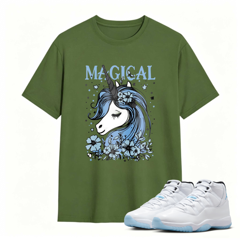 Unicorn With Blue Flowers And Stars Magical Shirt To Match Air Jordan 11 White Legend Blue Sneaker Match Shirt