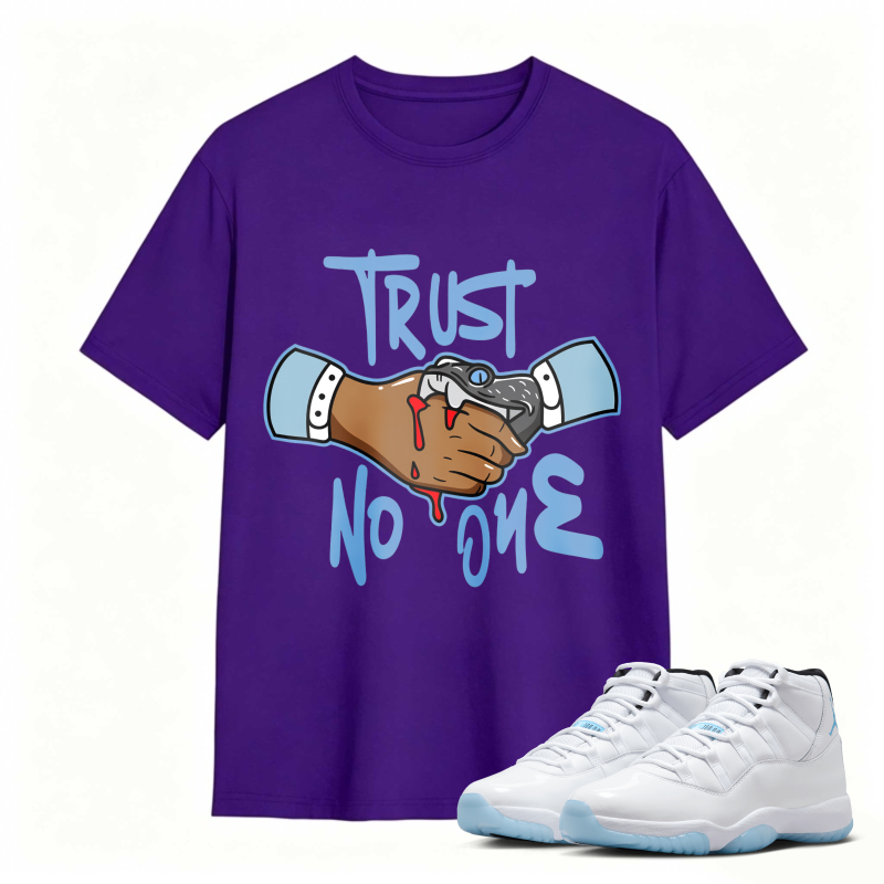 Trust No One Handshake With Blood Shirt To Match Air Jordan 11 White Legend Blue Sneaker Match Shirt