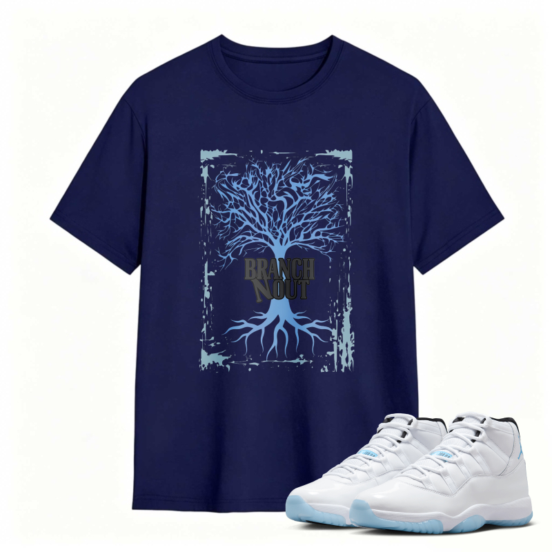 Tree Branch Roots Design Shirt To Match Air Jordan 11 White Legend Blue Sneaker Match Shirt