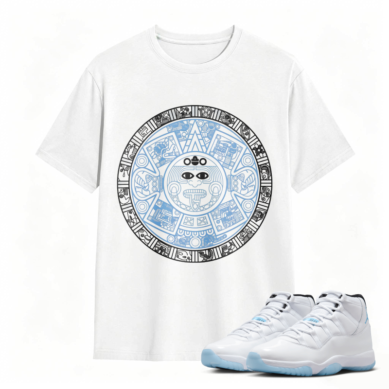 Aztec Calendar Design Shirt to Match Air Jordan 11 White Legend Blue - Sneaker Match Shirt
