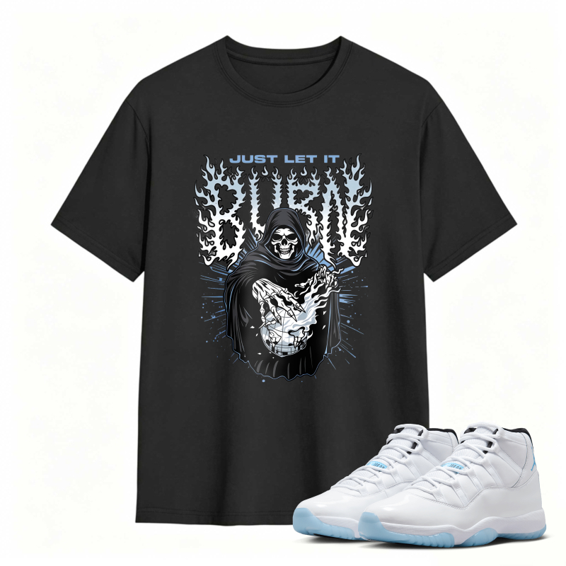 Grim Reaper With Skull And Wings Design Shirt To Match Air Jordan 11 White Legend Blue - Sneaker Match Shirt
