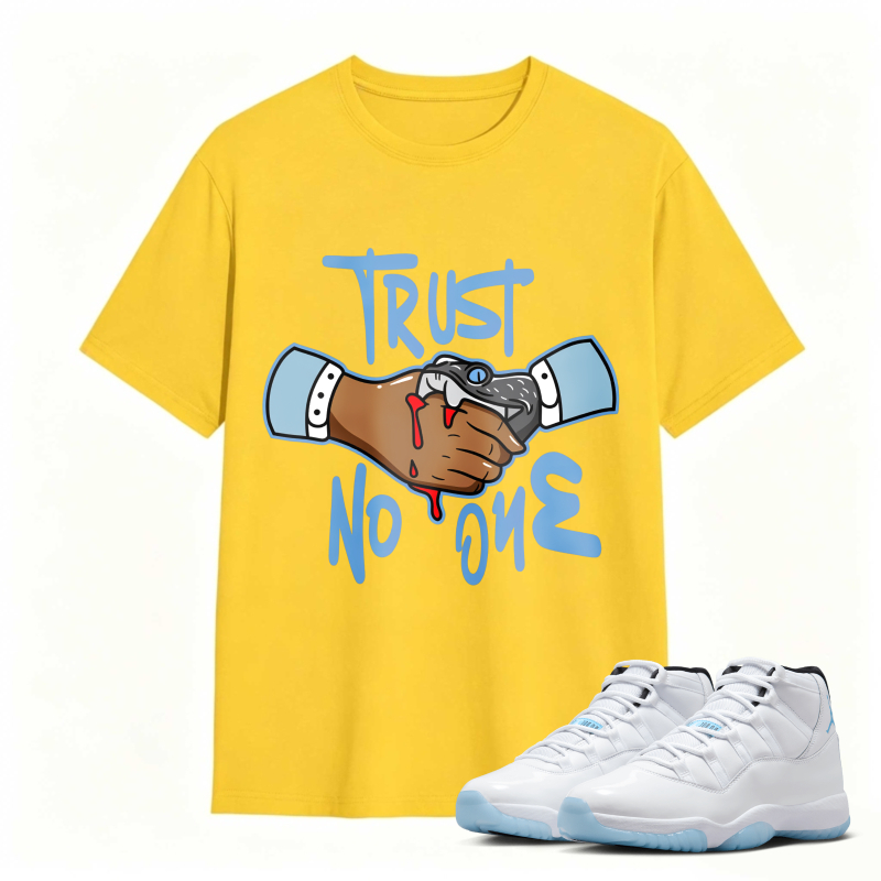 Trust No One Handshake With Blood Shirt To Match Air Jordan 11 White Legend Blue Sneaker Match Shirt