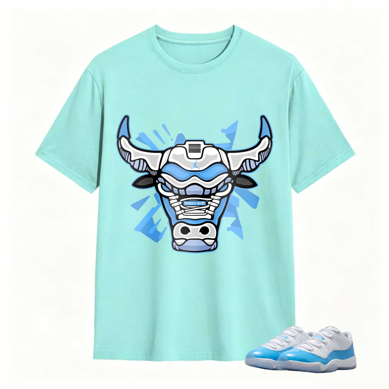 Bull Head With Blue And White Design Shirt To Match Jordan 11 University Blue Sneaker Match Shirt