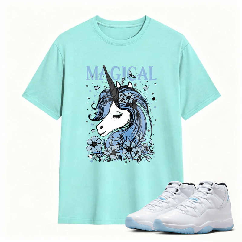 Unicorn With Blue Flowers And Stars Magical Shirt To Match Air Jordan 11 White Legend Blue Sneaker Match Shirt