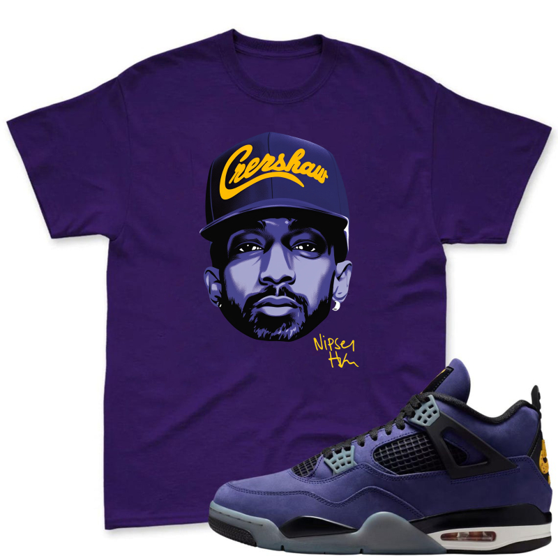 Nipsey Hussle Lakers Cap Portrait Shirt to Match Jordan 4 Lakers Imperial Purple - Sneaker Match Shirt