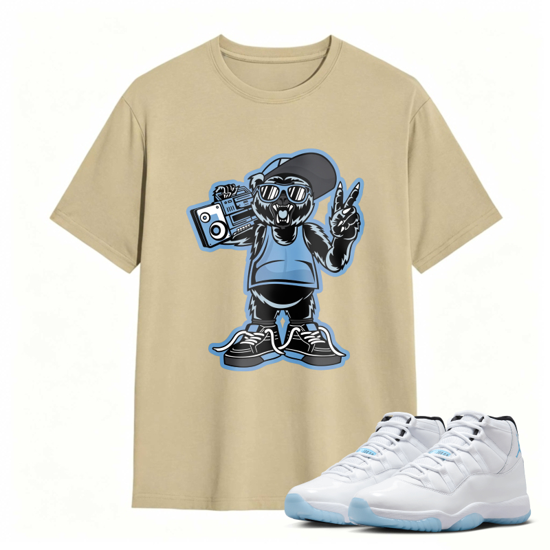 Cartoon Bear With Boombox And Sunglasses Shirt To Match Air Jordan 11 White Legend Blue - Sneaker Match Shirt