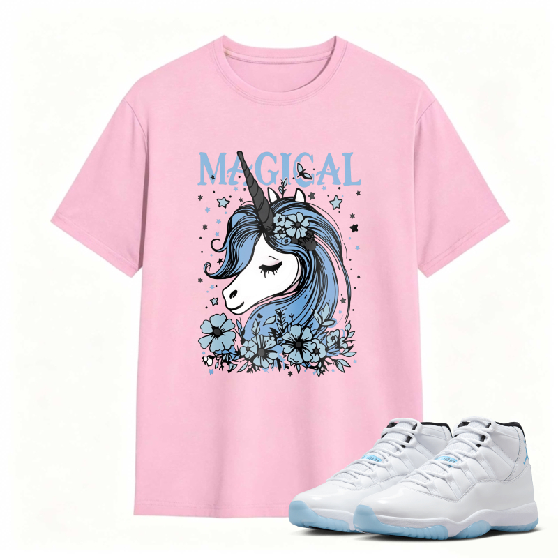 Unicorn With Blue Flowers And Stars Magical Shirt To Match Air Jordan 11 White Legend Blue Sneaker Match Shirt