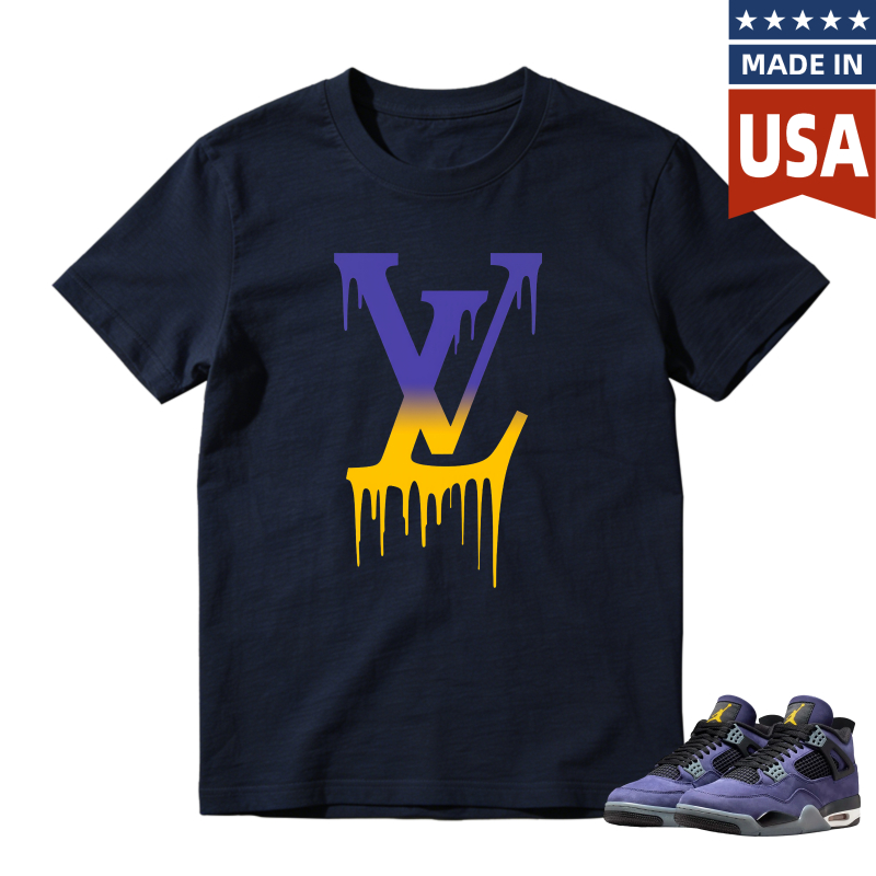 Lakers Logo Drip Design Shirt to Match Jordan 4 Lakers Imperial Purple - Sneaker Match Shirt