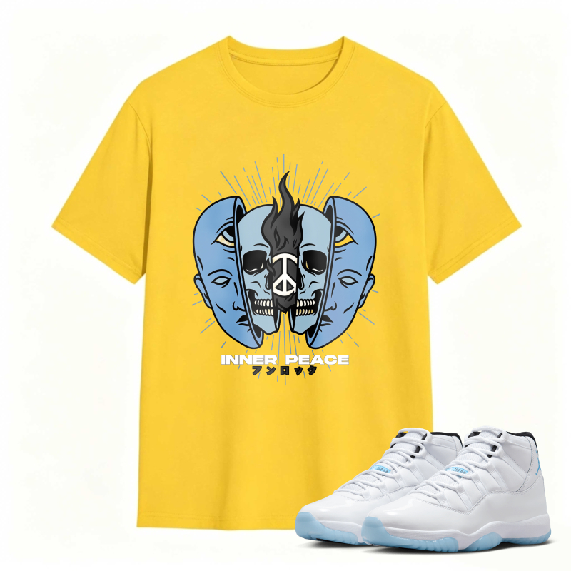 Skull And Dual Faces Design Shirt To Match Air Jordan 11 White Legend Blue - Sneaker Match Shirt