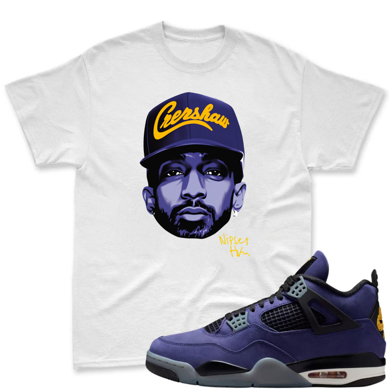 Nipsey Hussle Lakers Cap Portrait Shirt to Match Jordan 4 Lakers Imperial Purple - Sneaker Match Shirt