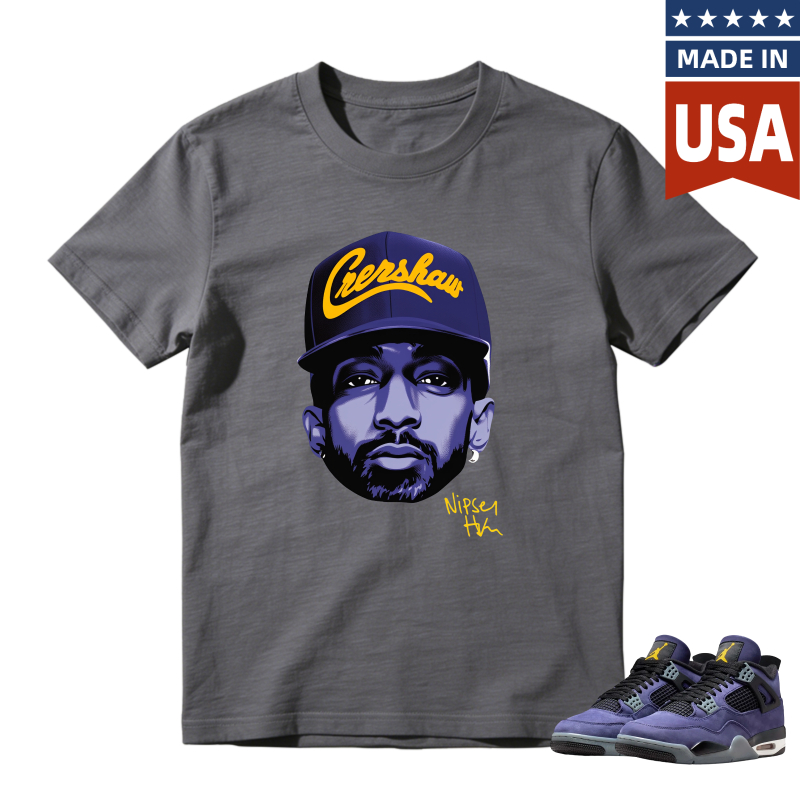 Nipsey Hussle Lakers Cap Portrait Shirt to Match Jordan 4 Lakers Imperial Purple - Sneaker Match Shirt