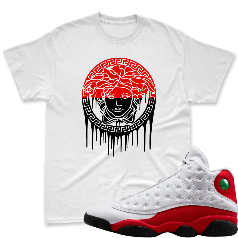 Medusa Head With Greek Pattern And Dripping Effect Shirt To Match Air Jordan 13 Chicago - Sneaker Match Shirt