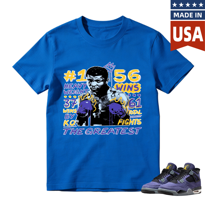 Muhammad Ali Boxing Stats And Legacy Shirt To Match Jordan 4 Lakers Imperial Purple Sneaker Match Shirt