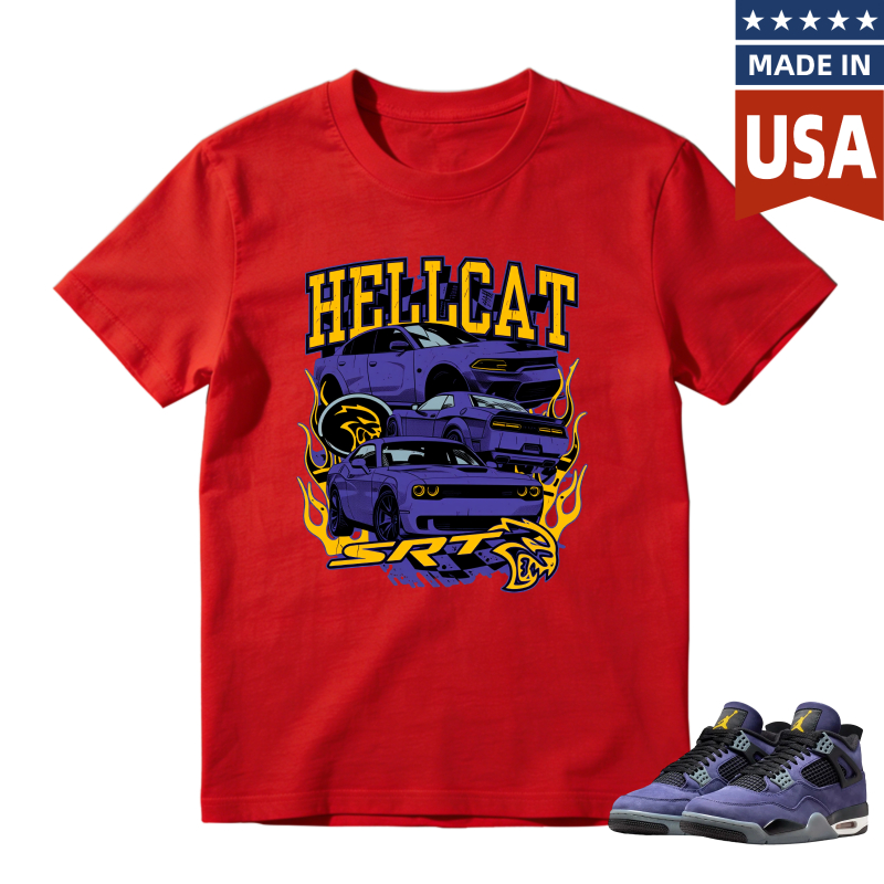Hellcat Srt Car Graphic Shirt To Match Jordan 4 Lakers Imperial Purple Sneaker Match Shirt