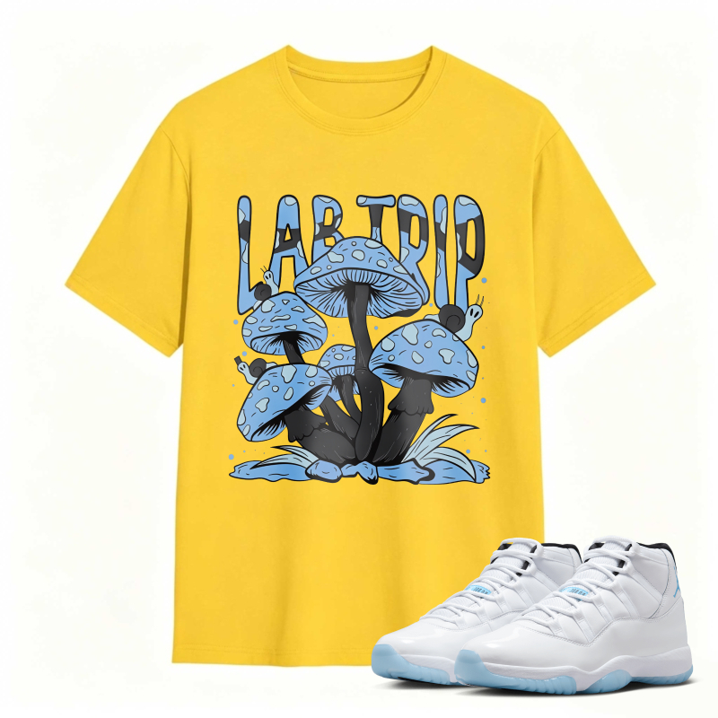 Mushroom Lab Trip Graphic Shirt to Match Air Jordan 11 White Legend Blue - Sneaker Match Shirt