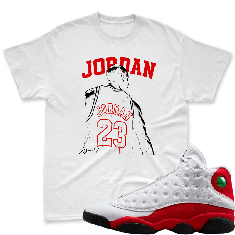 Jordan 23 Basketball Player Back View Shirt To Match Air Jordan 13 Chicago - Sneaker Match Shirt