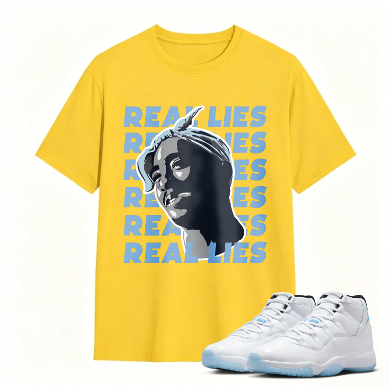 Real Lies Text And Portrait Design Shirt To Match Air Jordan 11 White Legend Blue Sneaker Match Shirt