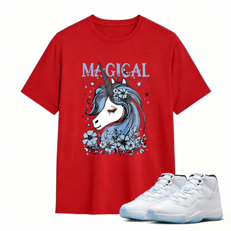 Unicorn With Blue Flowers And Stars Magical Shirt To Match Air Jordan 11 White Legend Blue Sneaker Match Shirt