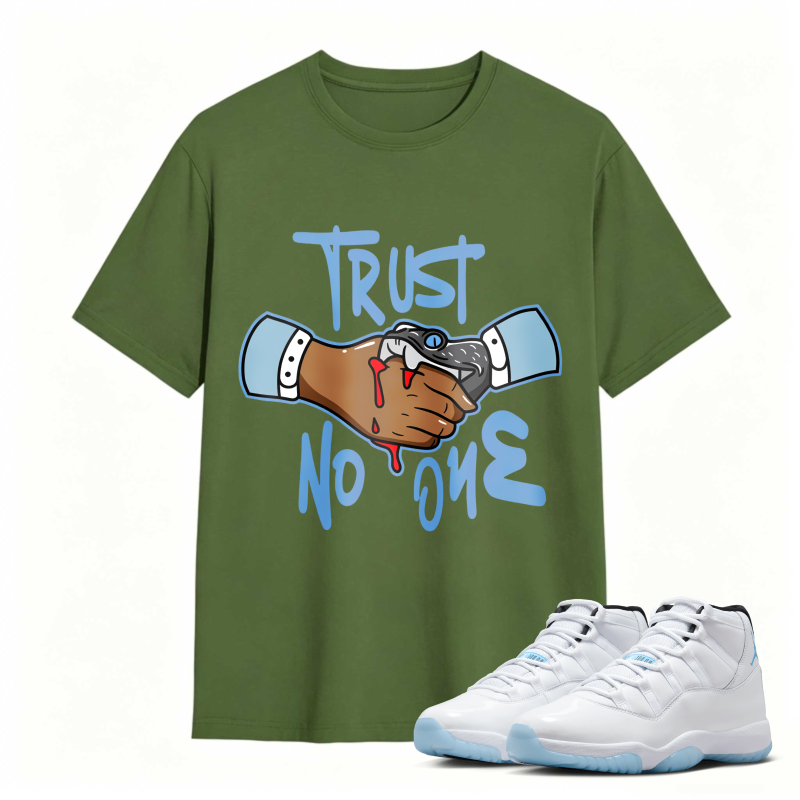 Trust No One Handshake With Blood Shirt To Match Air Jordan 11 White Legend Blue Sneaker Match Shirt