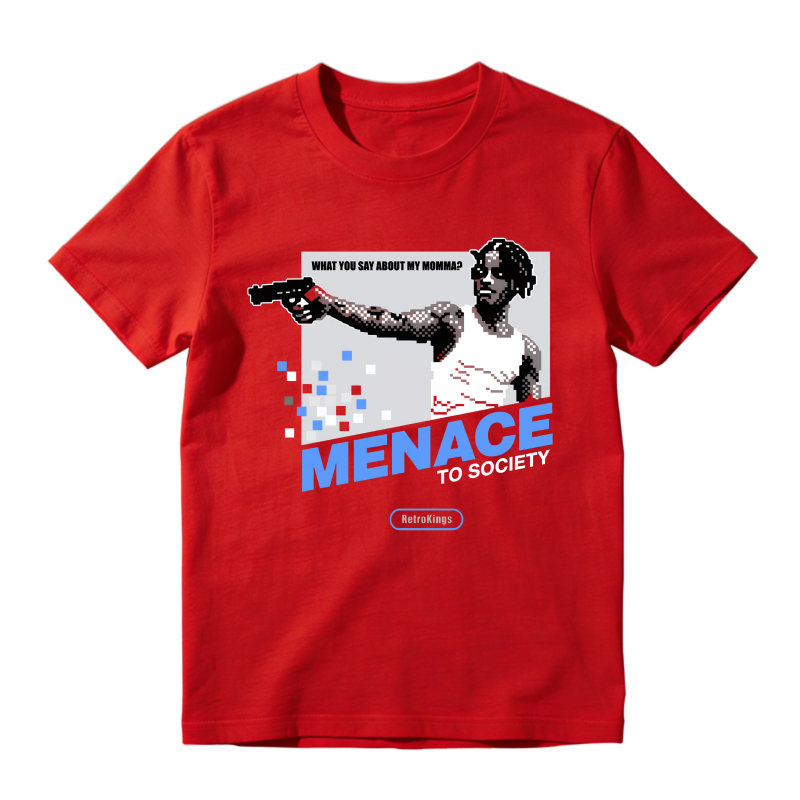 Menace To Society Graphic With Gun And Text Shirt To Match Jordan 14 Black And University Blue Sneaker Match Shirt