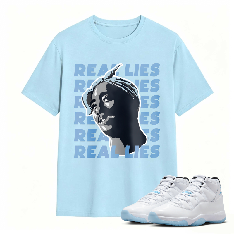 Real Lies Text And Portrait Design Shirt To Match Air Jordan 11 White Legend Blue Sneaker Match Shirt