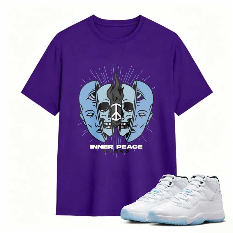 Skull And Dual Faces Design Shirt To Match Air Jordan 11 White Legend Blue - Sneaker Match Shirt