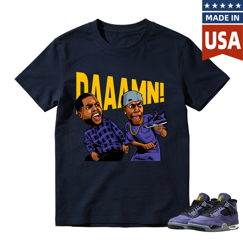 Cartoon Characters With Daaamn Text Shirt To Match Jordan 4 Lakers Imperial Purple Sneaker Match Shirt