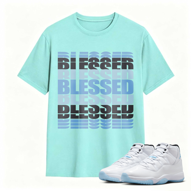 Blessed Text Pattern Shirt To Match Air Jordan 11 White Legend Blue - Sneaker Match Shirt