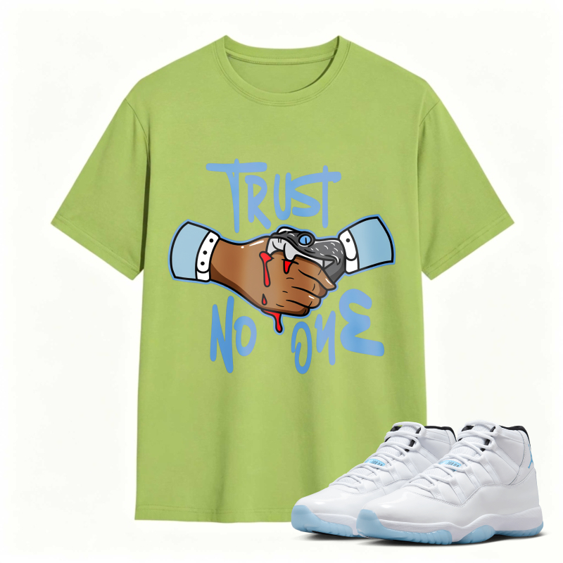 Trust No One Handshake With Blood Shirt To Match Air Jordan 11 White Legend Blue Sneaker Match Shirt