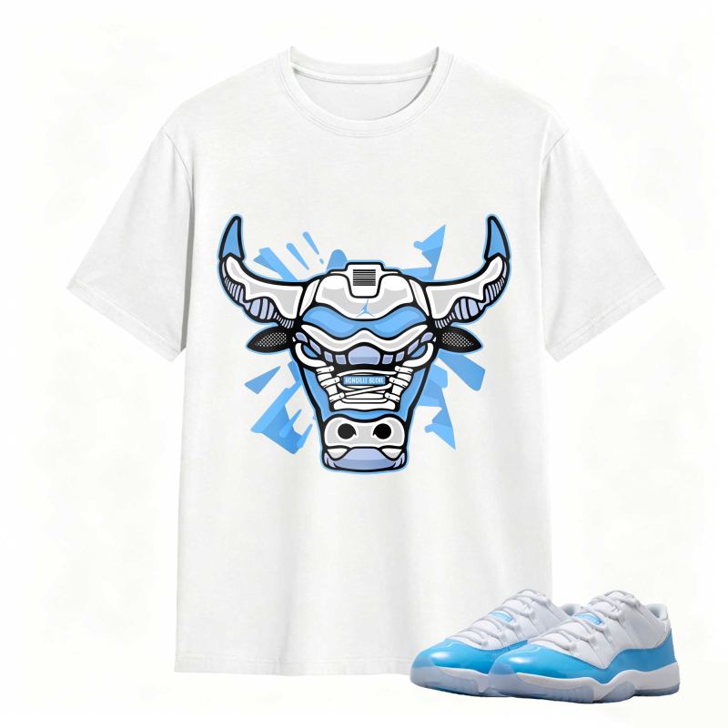 Bull Head With Blue And White Design Shirt To Match Jordan 11 University Blue Sneaker Match Shirt