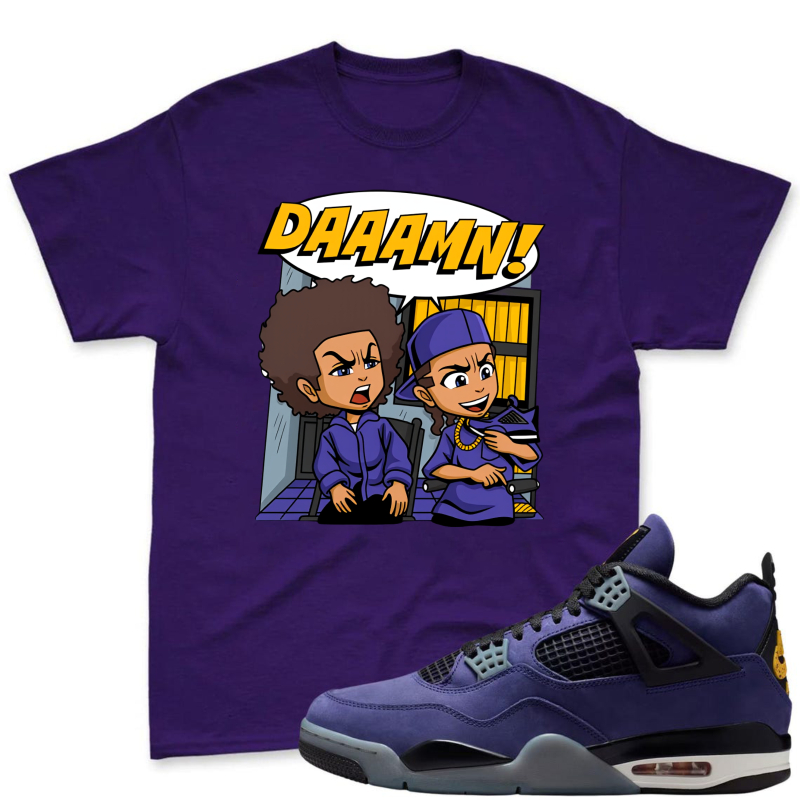 Cartoon Characters Daaamn Shirt To Match Jordan 4 Lakers Imperial Purple Sneaker Match Shirt
