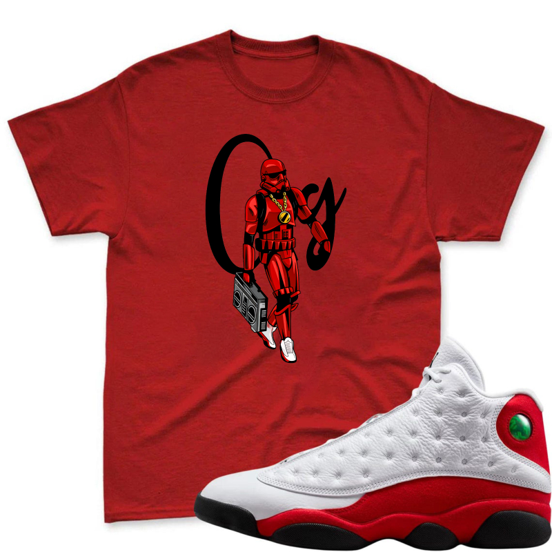 Red Robot With Boombox And Cj Logo Shirt To Match Air Jordan 13 Chicago - Sneaker Match Shirt