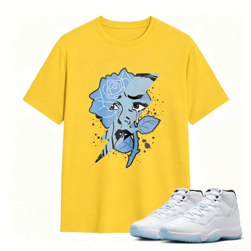 Blue Rose Face Art Shirt to Match Air Jordan 11 White Legend Blue - Sneaker Match Shirt